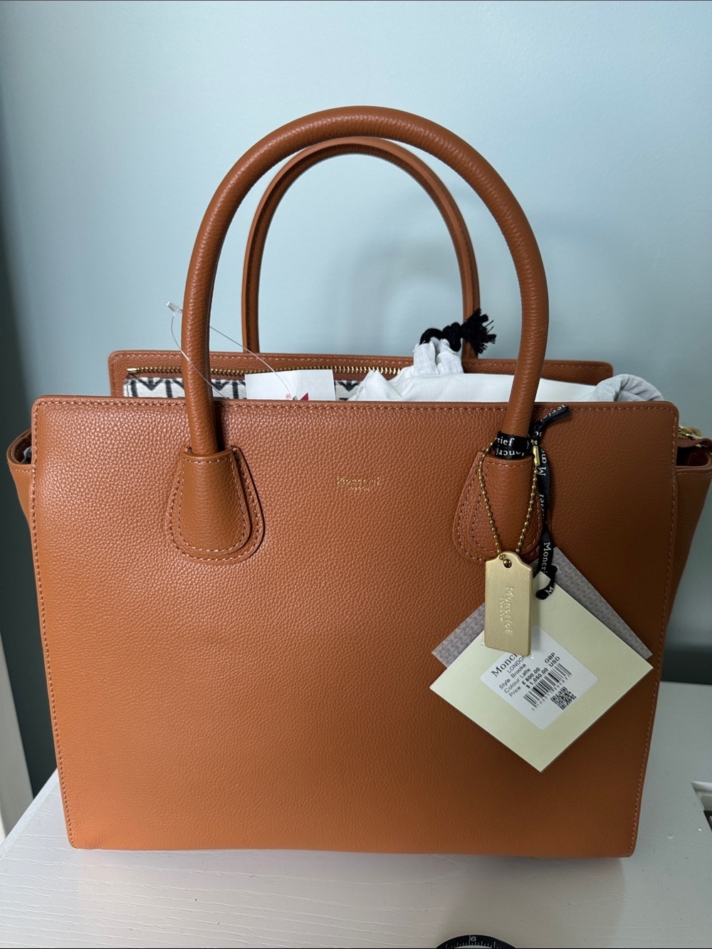 Moncrief Women’s Tan Pebbled Leather Tote with Top Handles